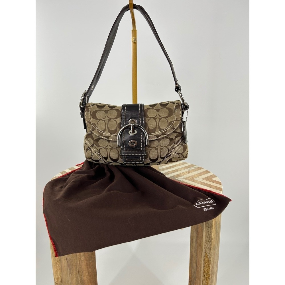 Coach Soho Khaki Mini Signature Bag Jacquard with Leather trim 10602 Vintage Y2K